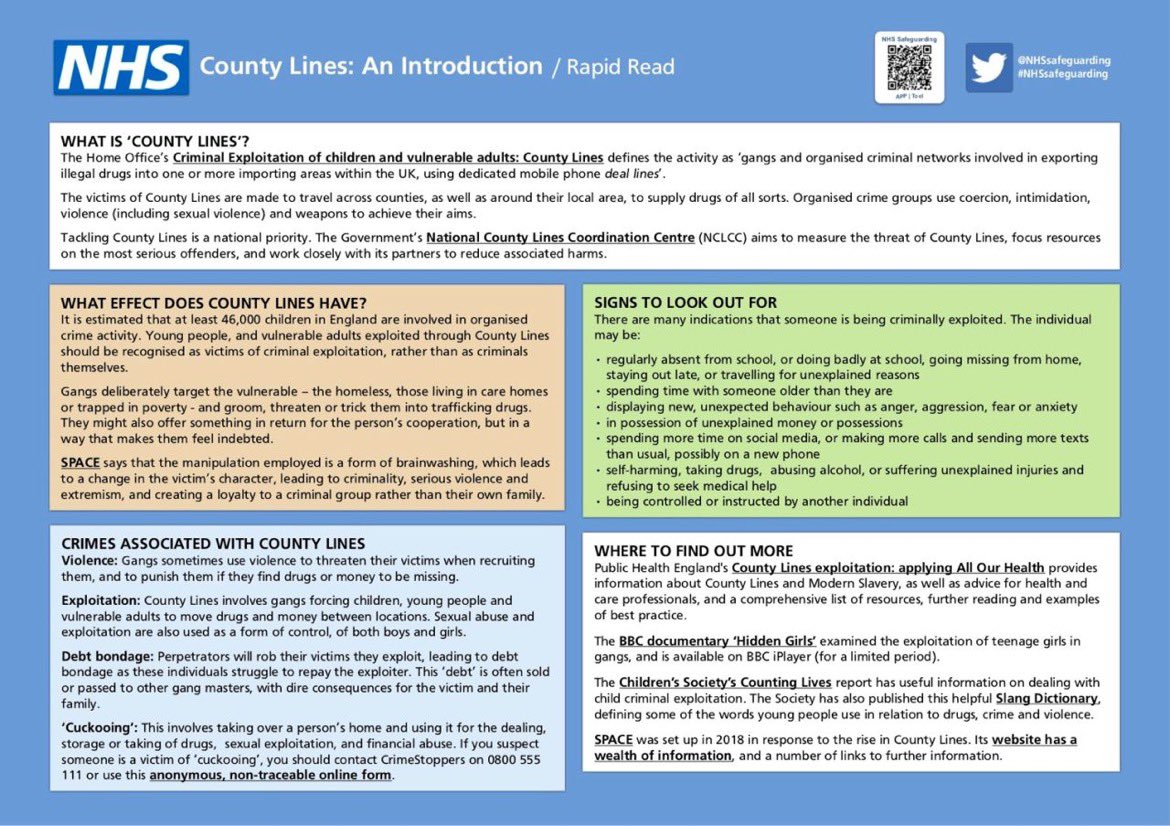 #CountyLines continues to be a societal challenge. Gang masters manipulate children to carry and courier drugs as part of the supply &amp; demand chain. They groom kids with false promises at first, then violence and exploitation once they’re trapped. 
 #NHSSafeguarding #CCE #SVSH 👀