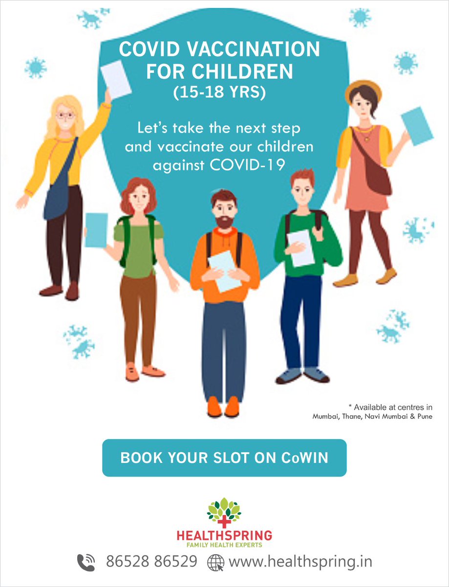 TheHealthspring's tweet photo. We are now open for #vaccinations for 15-18years of age. Our centres are frequently #sanitised &amp; follow all the necessary #safety protocols. Get yourself registered on the Cowin app &amp; book your slot today.  #getvaccinated #COVID19 #Covaxin #healthspring https://t.co/ttJ0oyZkeQ