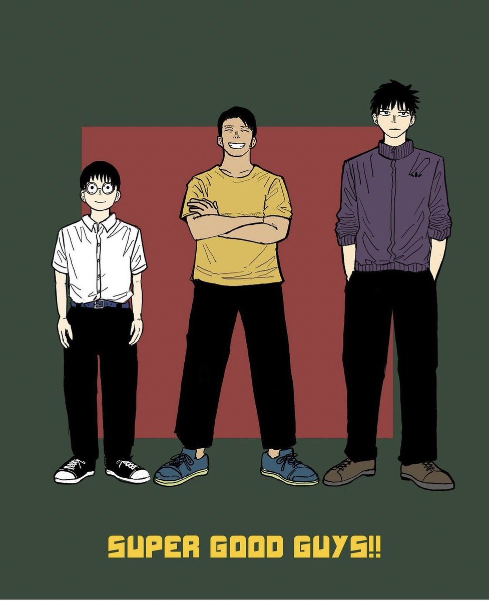 3boys male focus multiple boys smile black hair crossed arms shirt  illustration images