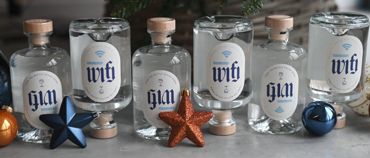 Complit_be's tweet photo. Whoop whoop our own WiFi gin is a fact. Turn the bottle upside down to see the best of two worlds: Gin and WiFi 🙃#wifi #complitnetworks #wiflex https://t.co/AOoYj4kqqx
