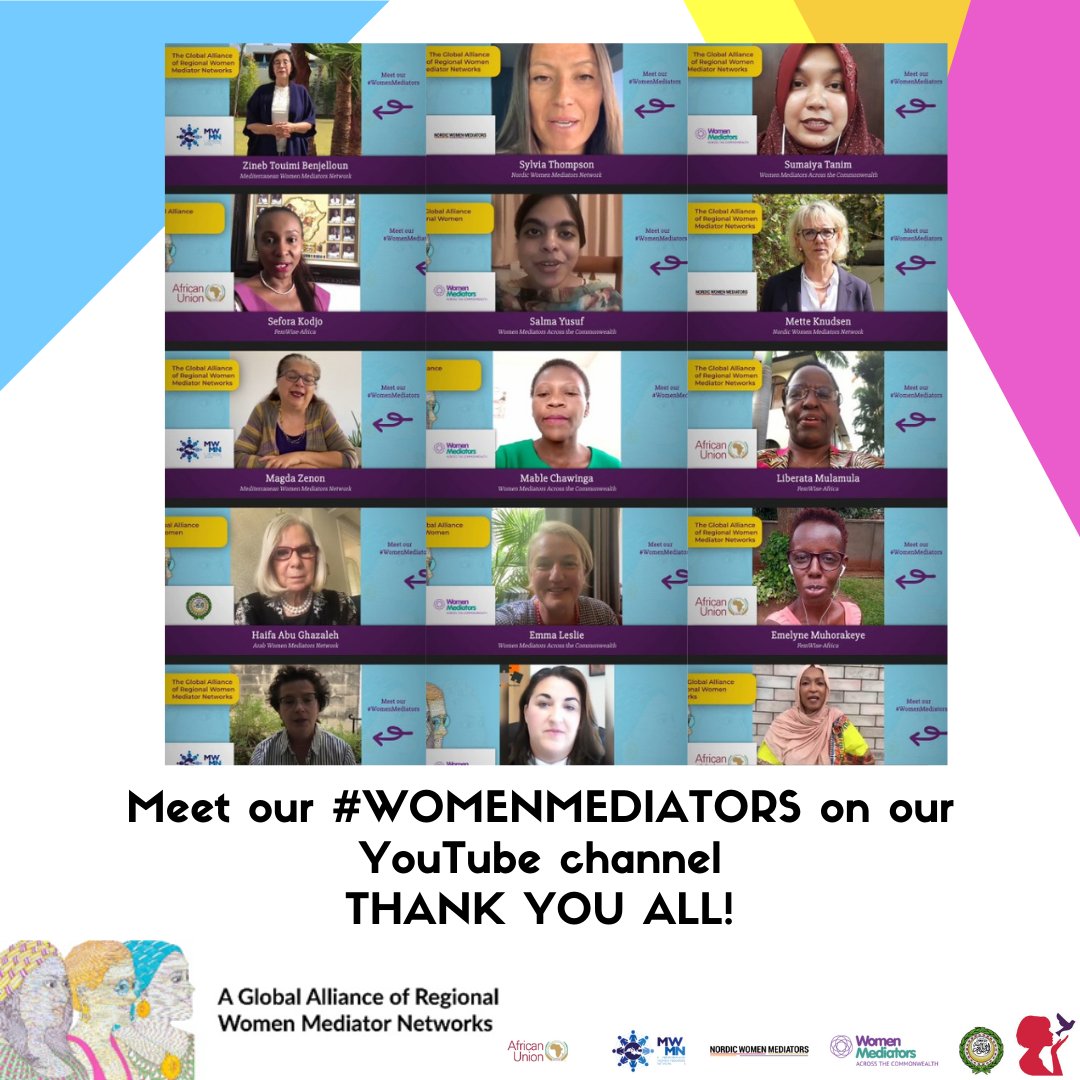 Women Mediators from all our networks participated in the social media campaign 'Meet our #womenmediators', all the videos contributions are available on our YT channel here 👉🏻t.ly/RXw6 Looking forward to 2022 together! ✨ #MWMN #WMC #NWM #AWMN #FemWise #SEANPNM