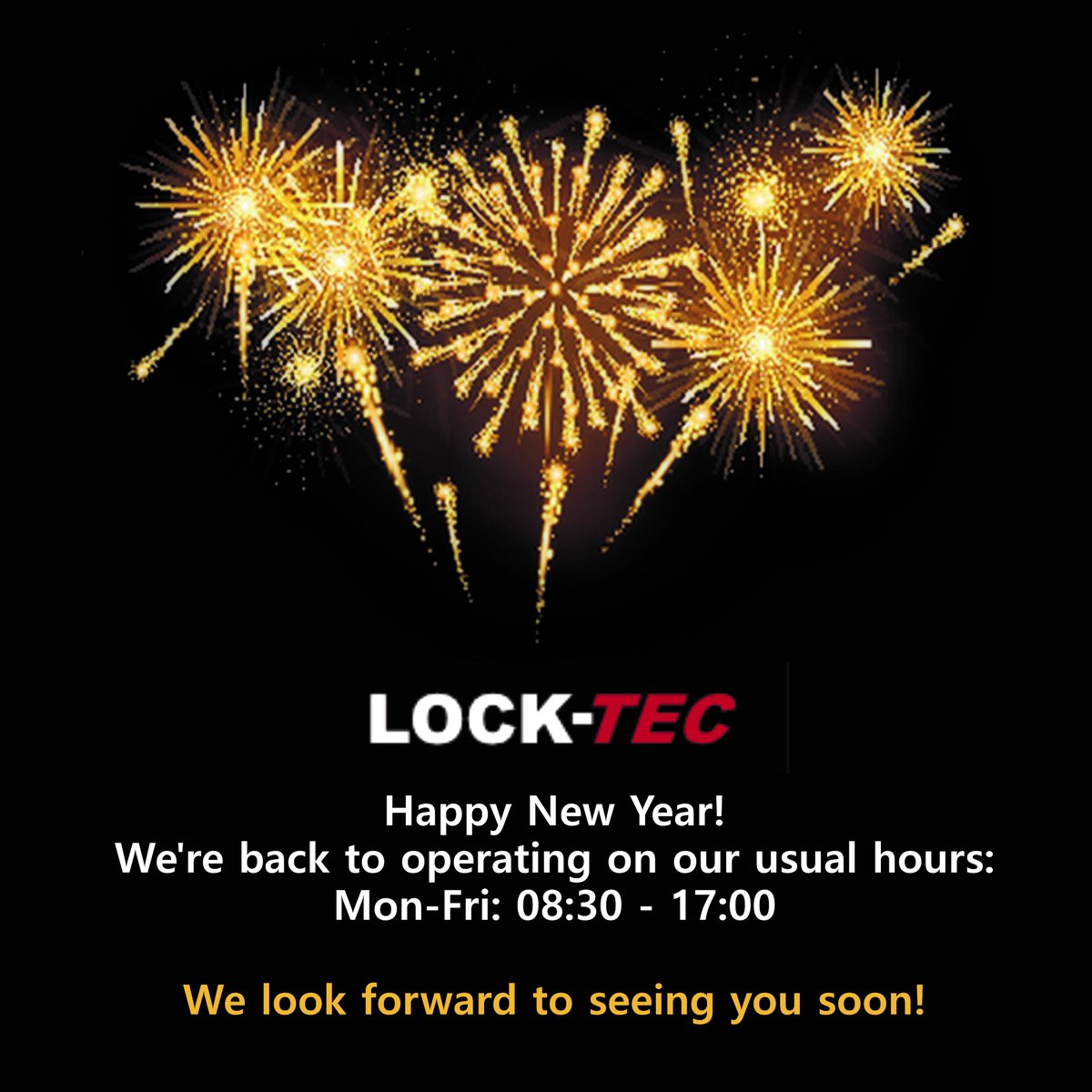lock_tec's tweet photo. Happy New Year from all of us at Lock-tec! 🎇We're back to operating on our usual hours, so feel free to pop in and see us. https://t.co/sUSnru1CDz