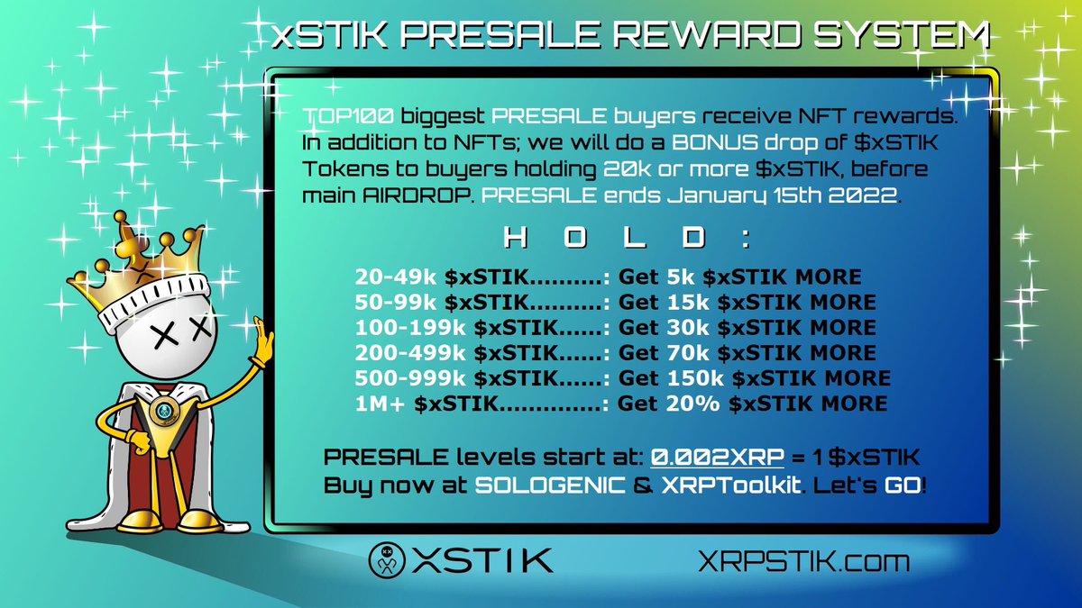 xrpstik's tweet photo. 👑#PRESALE INVESTOR INFO

Are you in TOP100 HOLDERS to get the first #xSTIK #NFTs?

⚙️You can check your real-time position easily at:
https://t.co/r3pDfVkv9T

💎Wallets 1-6 are project owned
💎Wallets 7-107 are in for #NFT rewards

🏆BONUS system also active. See picture! 👇🏻 https://t.co/OaUaMBo0na