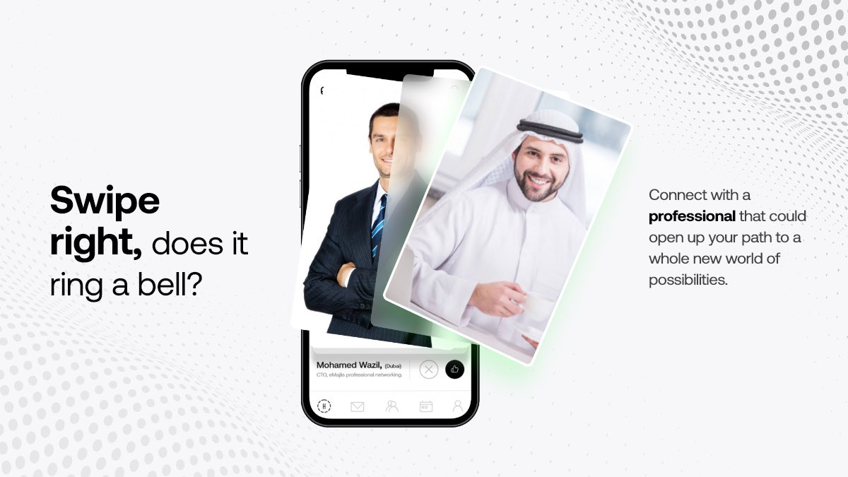 eMajlisAD's tweet photo. Swipe right, does it ring a bell? eMajlis app has completely taken ‘swipe’ to a whole new level and you can swipe right to connect with a professional that could open up your path to a whole new world of possibilities.
#eMajlis #networking #professionalnetworking #uae https://t.co/ELHWFwIf6O