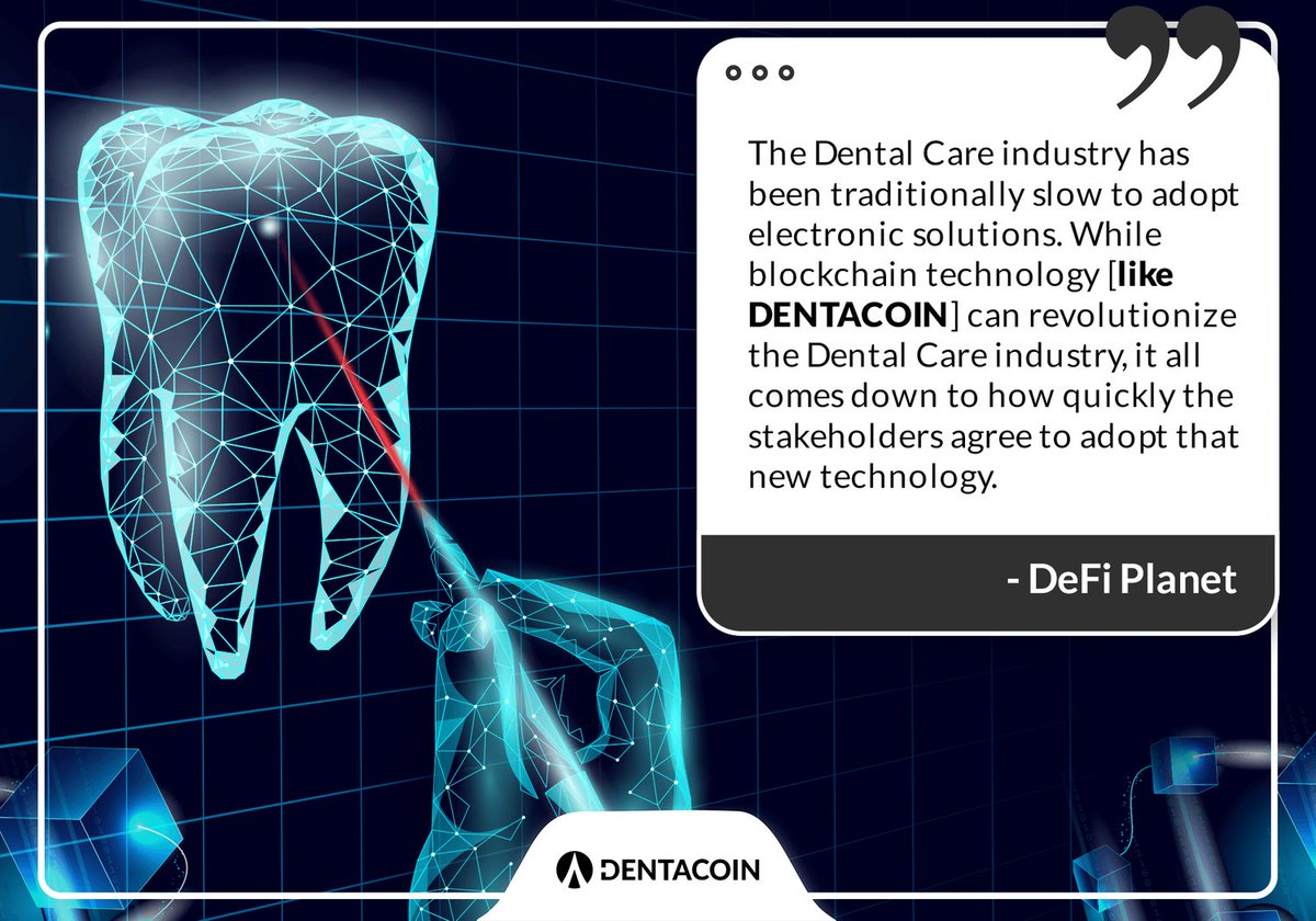dentacoin's tweet photo. 📈 Blockchain technologies are on the rise! But just how much are they changing the world around us? @PlanetDefi analyzes how the dental industry is affected by revolutionary ideas such as Dentacoin’s. ➡️ Read full article here:
https://t.co/jHXPWGDV2Z https://t.co/6dd2JYrv4u