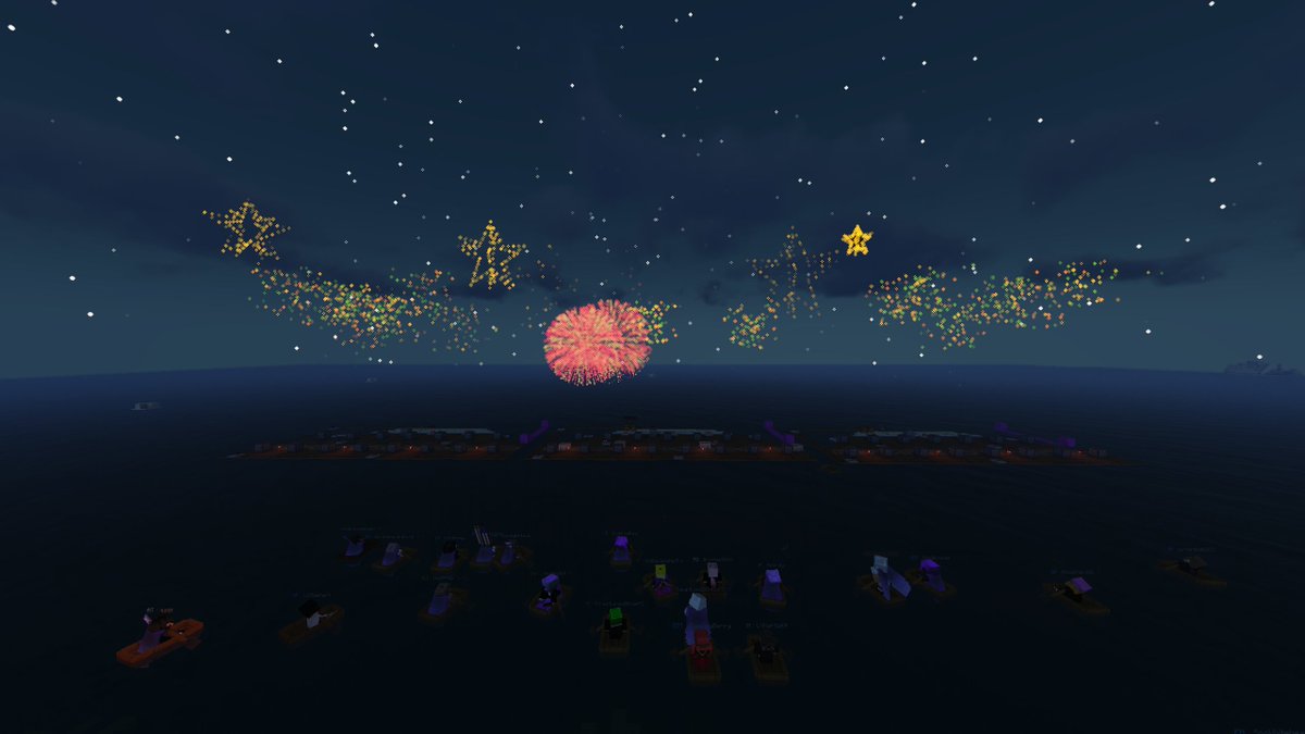 DemocracyCraft's tweet photo. To ring in the new year, members of the server held a massive party in Aventura that culminated in a fireworks show!

#Minecraft #MinecraftServer #MinecraftEvent #mcyt #HappyNewYear #party #Fireworks https://t.co/CLZqFSq5Pz