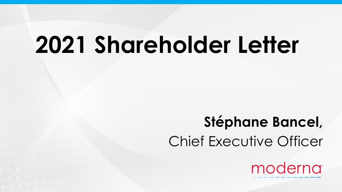 moderna_tx's tweet photo. 2021 was a year of monumental impact and change for #Moderna. Read our annual letter to shareholders, from our CEO Stephane Bancel:  https://t.co/N26wYGviZv https://t.co/3ezD2MSZLG