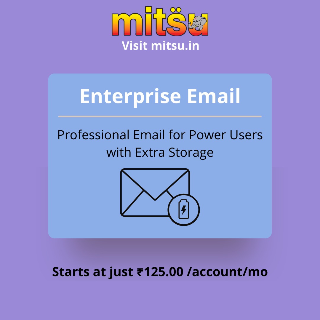 By purchasing an Enterprise Email package you take advantage of our advanced email technology, to give you the least latency and industry-best uptime, scalability, and reliability.
#mitsu #email #emailmarketing #enterpriseemail #GrowOnlineWithMitsu #software #business