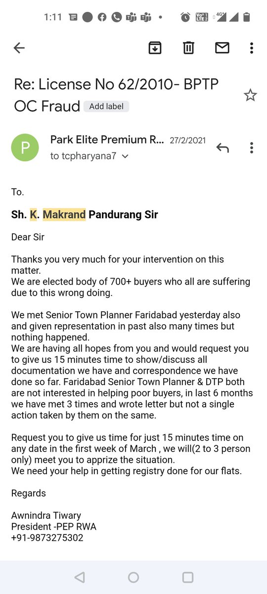 PEPRWA1's tweet photo. Sir @kMakrandIAS 
Request you to take action on OC application pending with your office since 2.5 years. 350 families are not able to get registry done of their flats despite paying full amount and EDC.
Pls help us Sir.
We met you two times in your office on this. https://t.co/D0E0eFAuWT