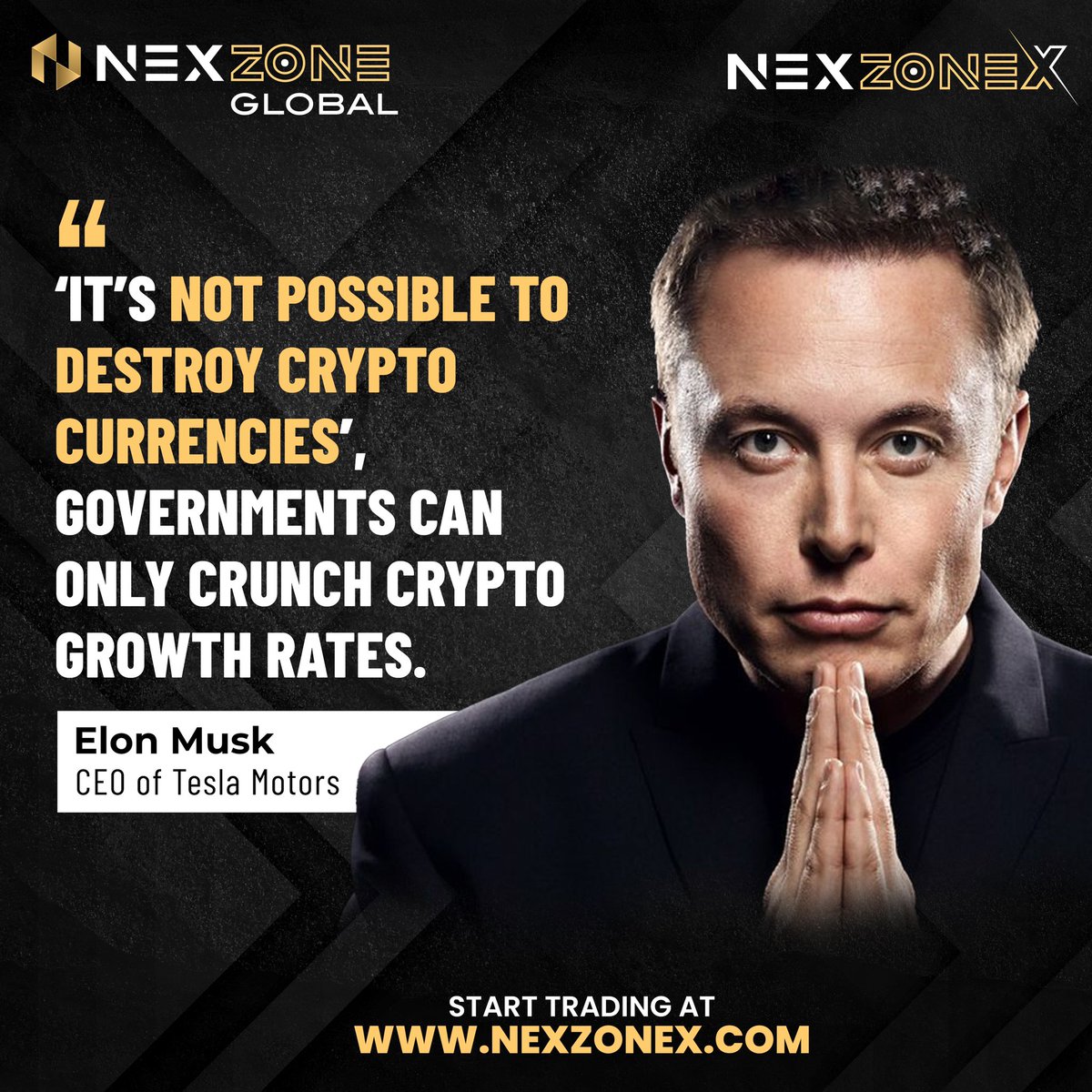 nexzoneglobal's tweet photo. “IT'S NOT POSSIBLE TO
DESTROY CRYPTO
CURRENCIES”
GOVERNMENTS CAN
ONLY CRUNCH CRYPTO
GROWTH RATES.
#ElonMusk 

Nexzonex Global Exchange 
https://t.co/mgSi949FQI

Swap https://t.co/cRozkY6sjV

https://t.co/7qKinDhHFE

#nexzoneglobal #nez #neztoken #nex #nextoken https://t.co/C3x5CeGqwx