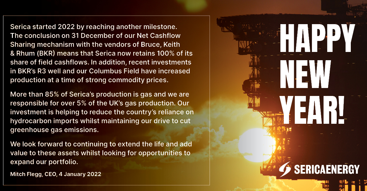 We wish everyone a happy &amp; prosperous New Year. To kick off 2022 our CEO Mitch Flegg comments below on the importance of the conclusion of our 2018 earn-out deal to acquire BKR assets from BP, Total E&amp;P and BHP. As of 01 January our share of field cashflows rises from 60% to 100%