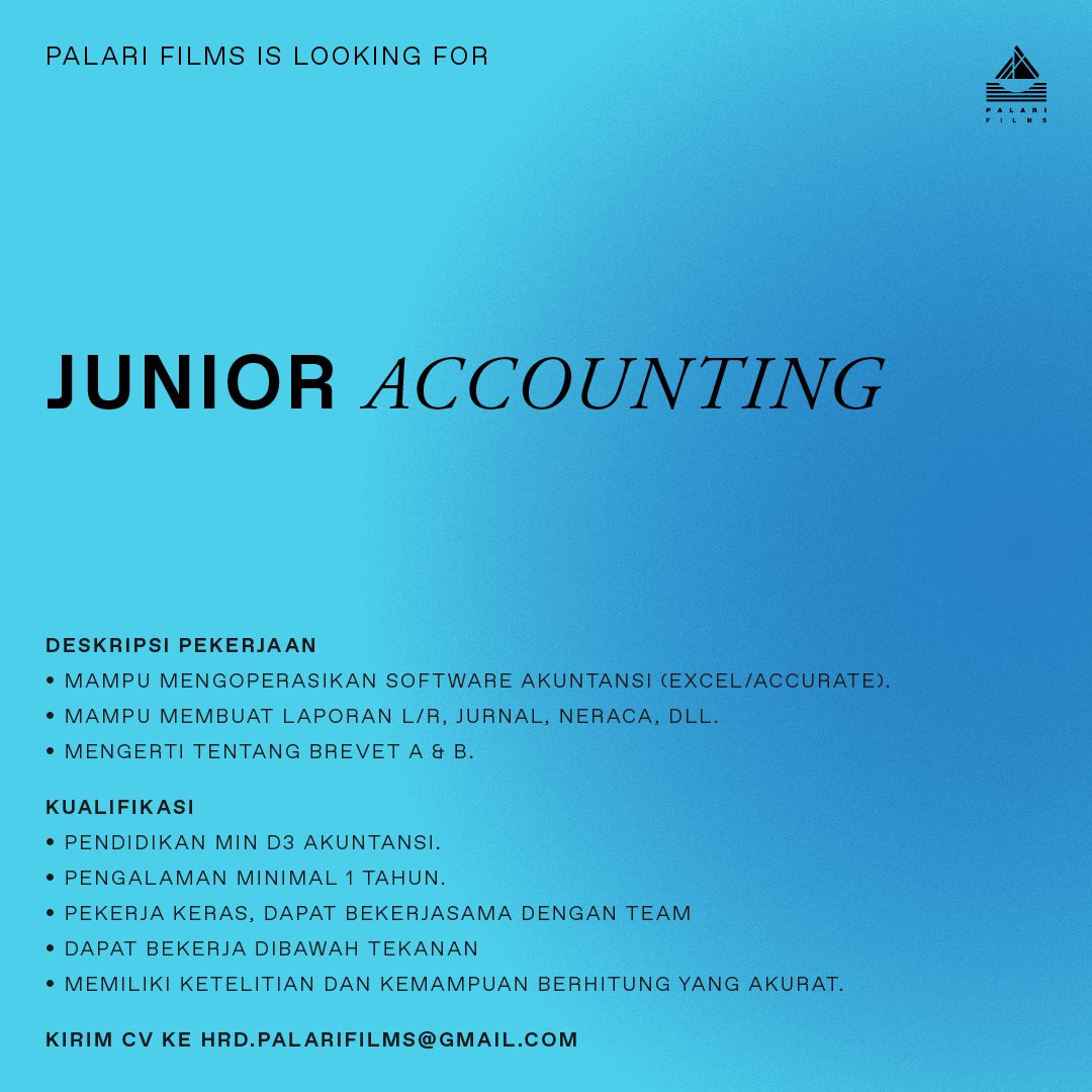 Loker dari PH lokal paling penuh rindu

Graphic Designer
Legal Staff
Junior Accounting

Sikat! 

Min <a href="/hrdbacot/">HRD BACOT</a> mohon bantuan retweet-nya. Terima kasih.