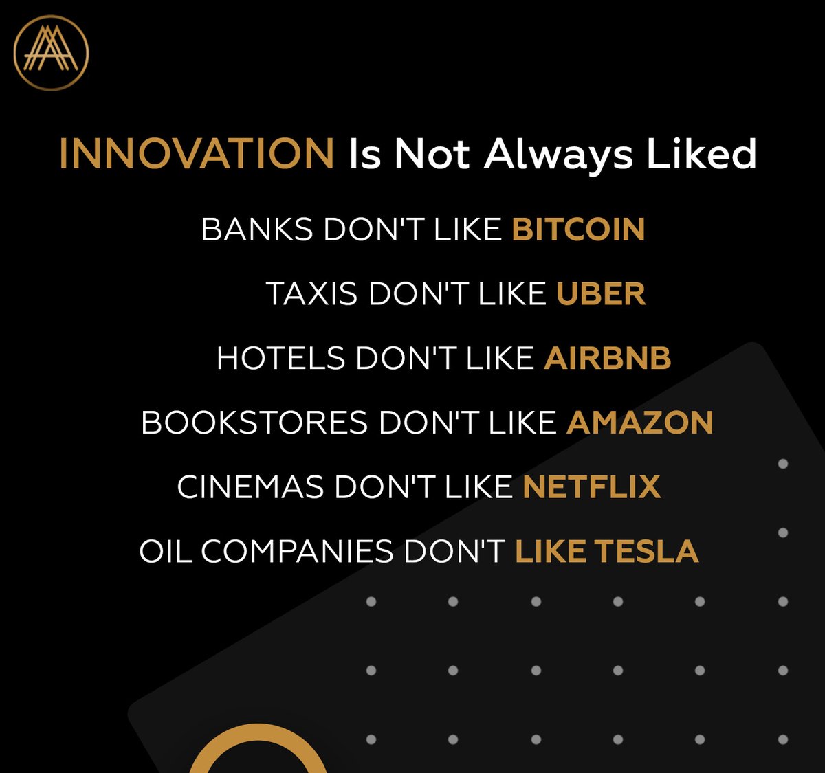 Innovation is not Always Liked!
.
Do you know guys! #innovation #bitcoin #business #success

#forex #blockchain #btc #money #ethereum #trading #investment #business #forextrading #cryptocurrencies #cryptotrading #etherum #investor #cryptoromania #NFT #cryptomoneda #monedadigitala