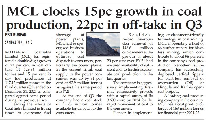mahanadicoal's tweet photo. MCL registers 15% growth in #coal production, 22% in off-take in Q3.

#EnergyProvider2Nation https://t.co/4Y6adpvIx3