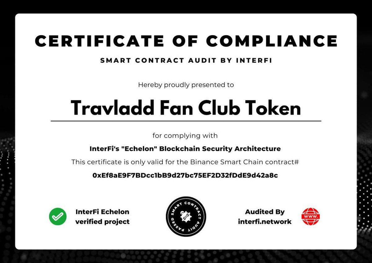 TravladdFanClub's tweet photo. Another big achievement before presale launch. Proudly presented by 
@InterFiNetwork 
@OfficialTravlad @DaCryptoGeneral @Bsc100x_gems @1goonrich @Ralvero https://t.co/bIQBZvQIBY