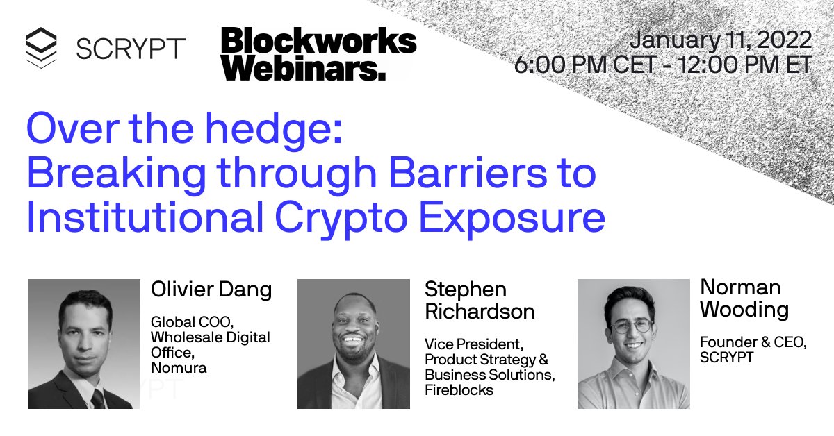 Scrypt_Swiss's tweet photo. Institutional adoption of crypto assets is about to boom. Discover how the solutions we develop to reduce barriers will spur the next wave of institutional participation.

REGISTER FOR FREE on:
https://t.co/wkyMZjGEgY…

@Nomura @FireblocksHQ @Scrypt_Swiss @blockworks https://t.co/MY6sdFuzC5