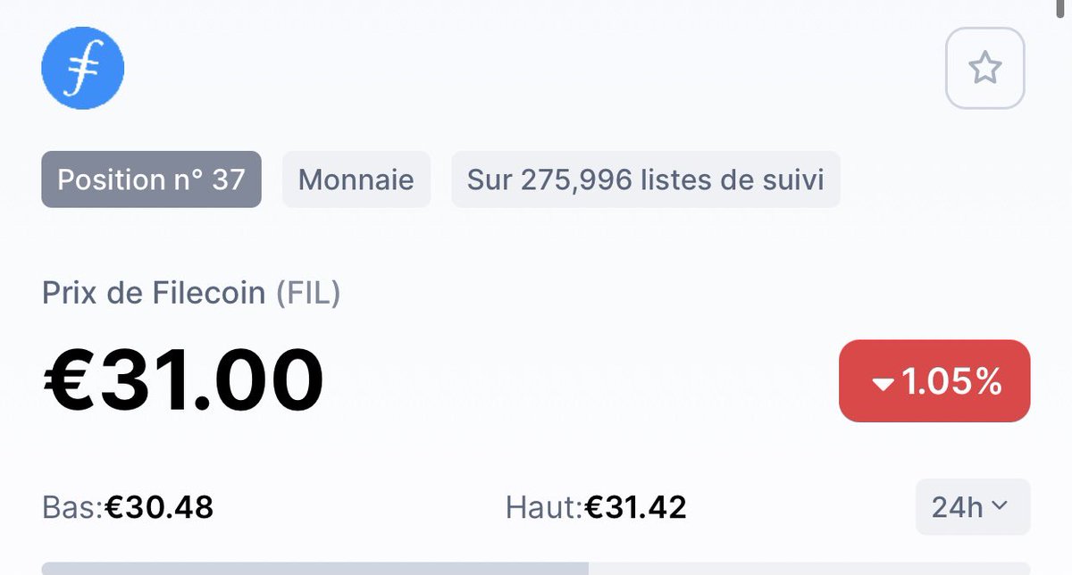 crypto_torz's tweet photo. ⭐️ CRYPTO PÉPITE 2022⭐️

Nom : Filecoin ( FIL ) 
Prix : 31.00 € 
Prévisions : + 200 € 

X 5 / x10 / … en 2022 
#CryptoTorz #cryptopepite #crypto #Metavers #Hold #millionaire 

Notre Canal Crypto ⬇️
https://t.co/bZaovWNuUN…

⚠️L’investissement comporte des risques! https://t.co/sygJx6bWzI