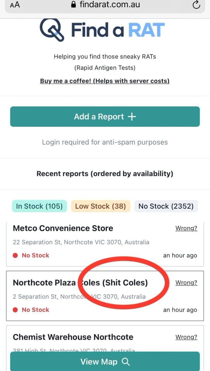 ShazHaitch's tweet photo. More delightfully local messages on #FindaRAT tonight. Anyone who's ever lived in Melbourne's inner north will understand this😆😆😆😆 #auspol #RapidTests https://t.co/dmgtp9nP8c