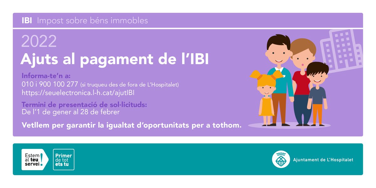 LHAjuntament's tweet photo. 🔴Obert el termini per demanar ajuts per pagar l’IBI
✅Fins al 28/2 es poden realitzar els tràmits a les regidories de districte.
✅S'han de complir determinats requisits (habitatge habitual, valor cadastral, ingressos...).
✅Més informació: https://t.co/bImw3s1uDE
#modelLH https://t.co/1DuU41cbyM