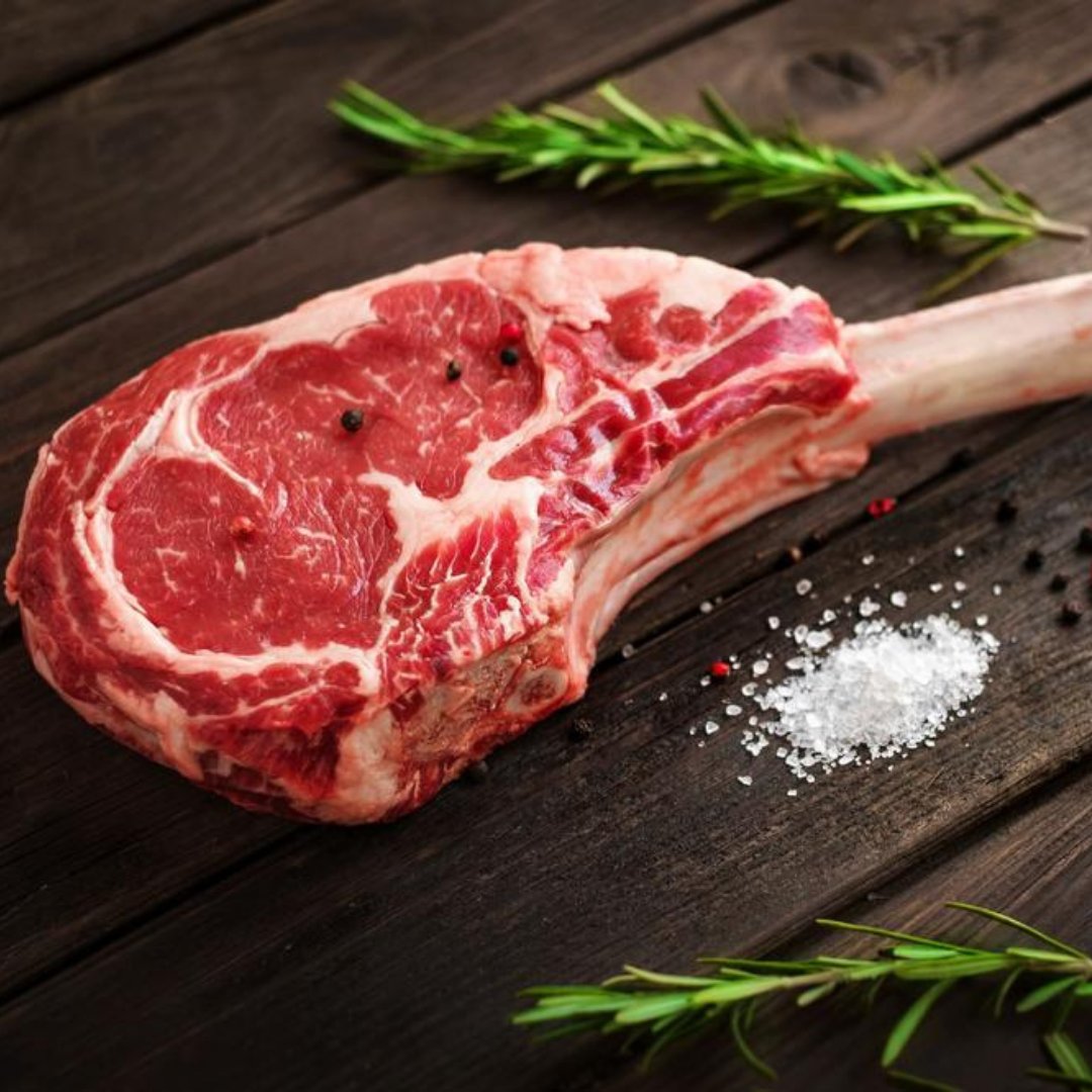 🥩DRY-AGED BEEF TOMAHAWK STEAK🥩 Our 28 day dry-aged beef tomahawks are carefully butchered & aged from stunning Belted-Galloway cows. Selected for their flavour and texture - our cows are from small English herds. Frozen for maximum freshness and shelf life.  #tomahawk #steak