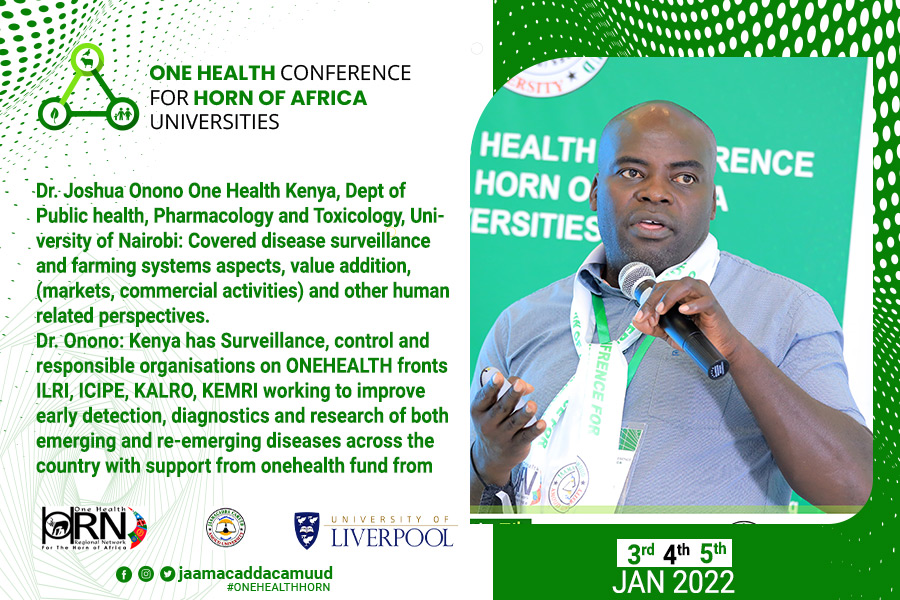 AmoudUniversity's tweet photo. 1- Dr. Onono: Kenya has Surveillance, control and responsible organizations on ONEHEALTH fronts ILRI, ICIPE, KALRO, KEMRI working to improve early detection.

One Health Conference for Horn of Africa Universities.
#One_Health_Conference_Amoud_University https://t.co/mrrzIVPcGe