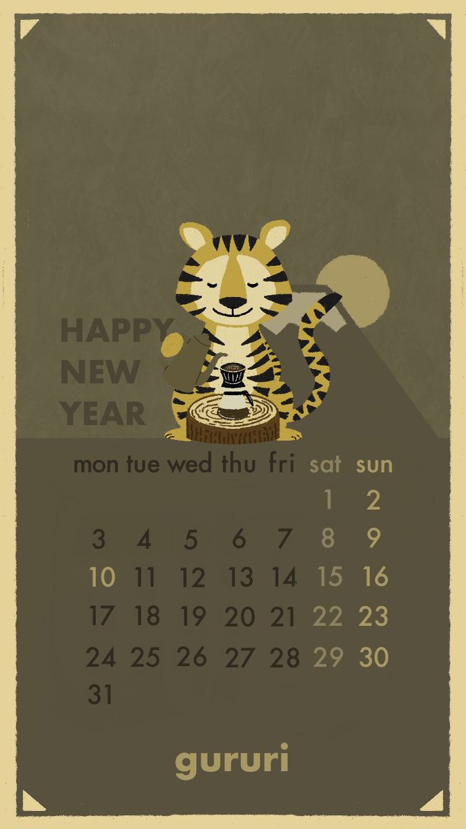gururi_draw's tweet photo. 明けましておめでとうございます🎍

1月カレンダー描きました。
2枚目以降、良かったら待受に使ってください🙌

gururiは7日迄お休みして、8日からスタートします！
マイペースに楽しく。
今年もよろしくお願いします！ https://t.co/foMURXepxI