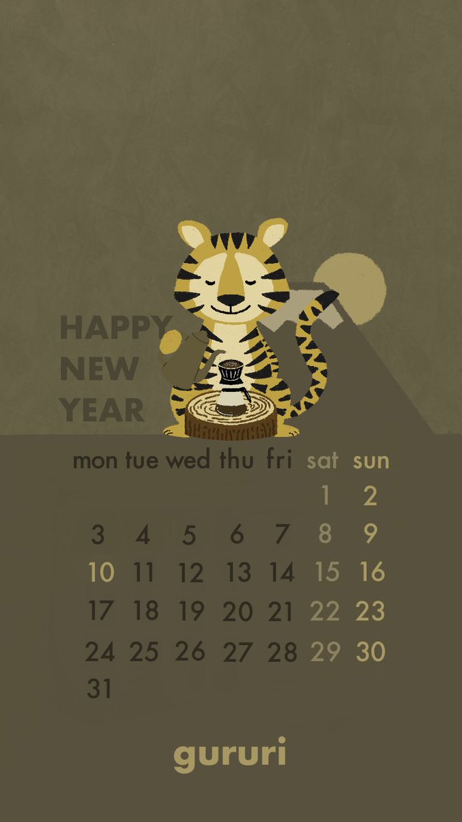 gururi_draw's tweet photo. 明けましておめでとうございます🎍

1月カレンダー描きました。
2枚目以降、良かったら待受に使ってください🙌

gururiは7日迄お休みして、8日からスタートします！
マイペースに楽しく。
今年もよろしくお願いします！ https://t.co/foMURXepxI