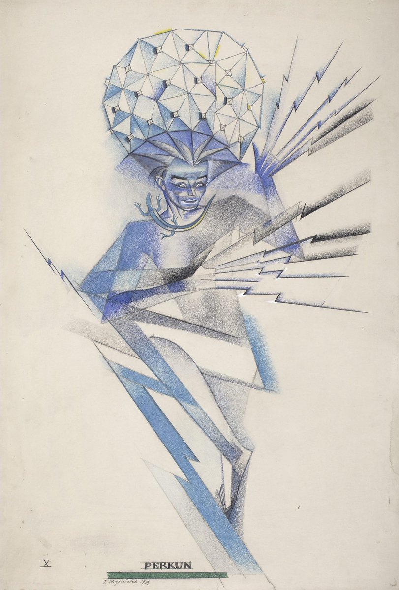 polmastersofart's tweet photo. Zofia Stryjeńska - Perkun (kredka na papierze, 72,5 x 49,8 cm), 1934, @Muzeum_Narodowe. #PolishMastersofArt #PolishArt #PolskaSztuka #ZofiaStryjenska #Perkun https://t.co/P12bWTHYxH