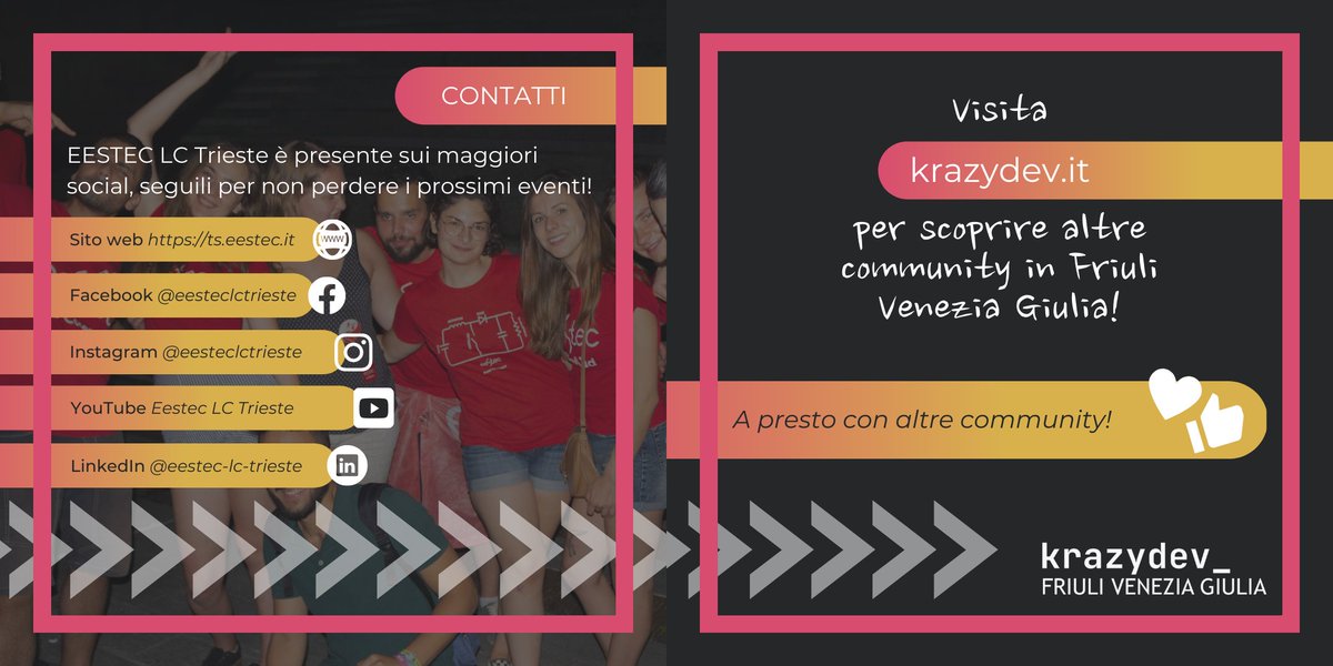 krazydev_fvg's tweet photo. Diamo il benvenuto all'anno nuovo parlando di #community! 🤝✨💻 Conosci @eestects?
È un'associazione di studenti di ingegneria. Organizza #workshop, #conferenze e #hackathon per consentire lo sviluppo delle competenze tecniche, delle soft skills, lo scambio di idee e non solo! https://t.co/4pVTcVugvn