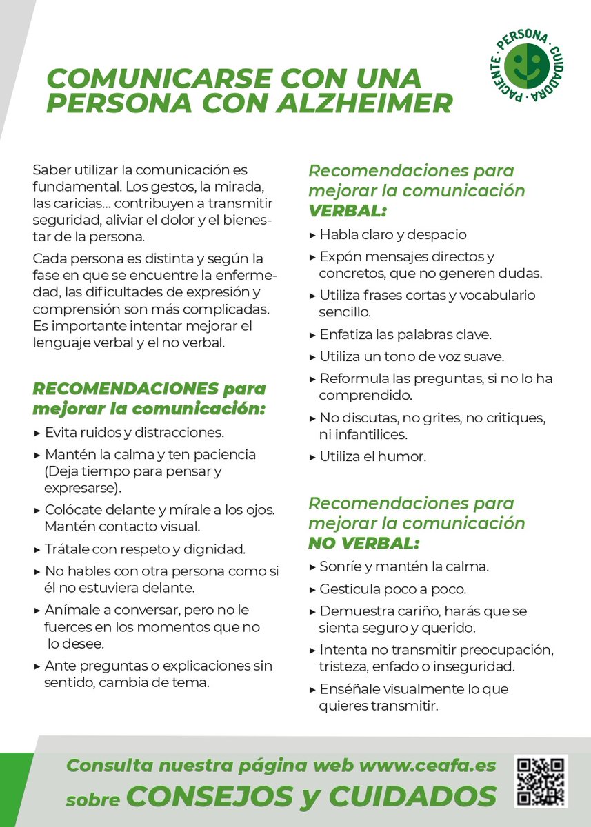 📌 #SabíasQue las personas con #Alzheimer experimentan cambios en su forma de expresarse y en la atención, lo que dificulta el proceso normal de comunicación.
🔎 La familia puede aprender cómo tener un comunicación efectiva.
✅ Si necesitas más información cutt.ly/4UQ9FEJ