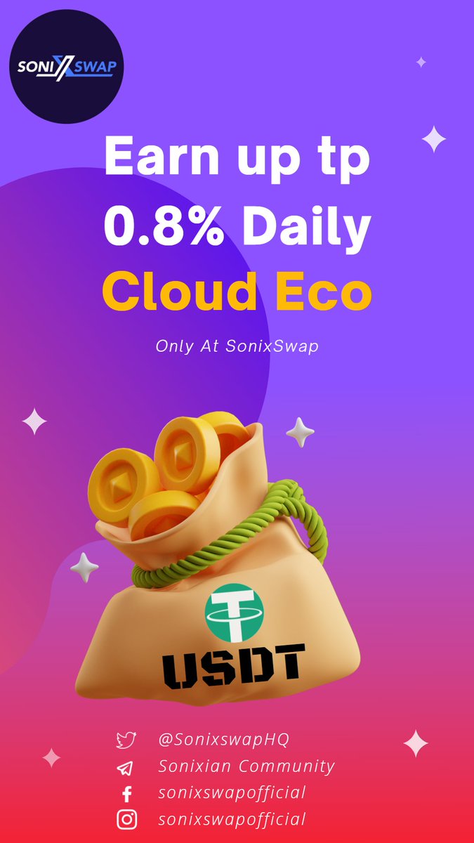Don't waste your time. Join and Earn up to 0.8% daily with SonixSwap Cloud Eco.

#SonixSwapCloudEco
#BSC
#Crypto