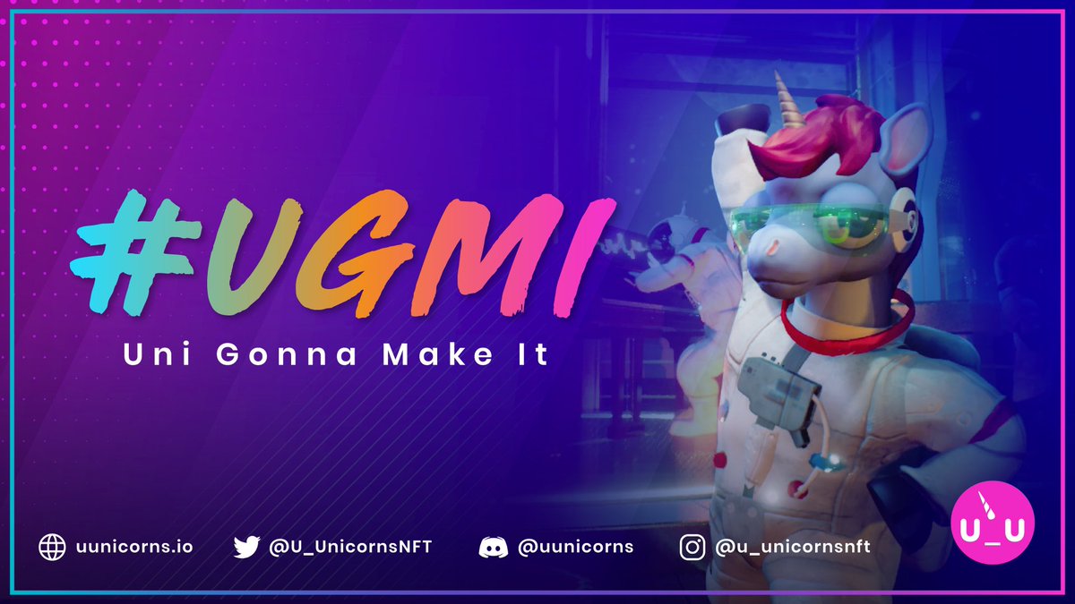 U_UnicornsNFT's tweet image. UGMI - Unis Gonna Make It! 🦄

To celebrate the unveiling of our new tagline, we’re giving away 2x GEN 2 eggs to everyone who:

1. RT and like this tweet
2. Hashtag #UGMI and share anything about U_U. A tweet, a photo - anything 🦄

#UGMI #U_Uforall #UniUniUni