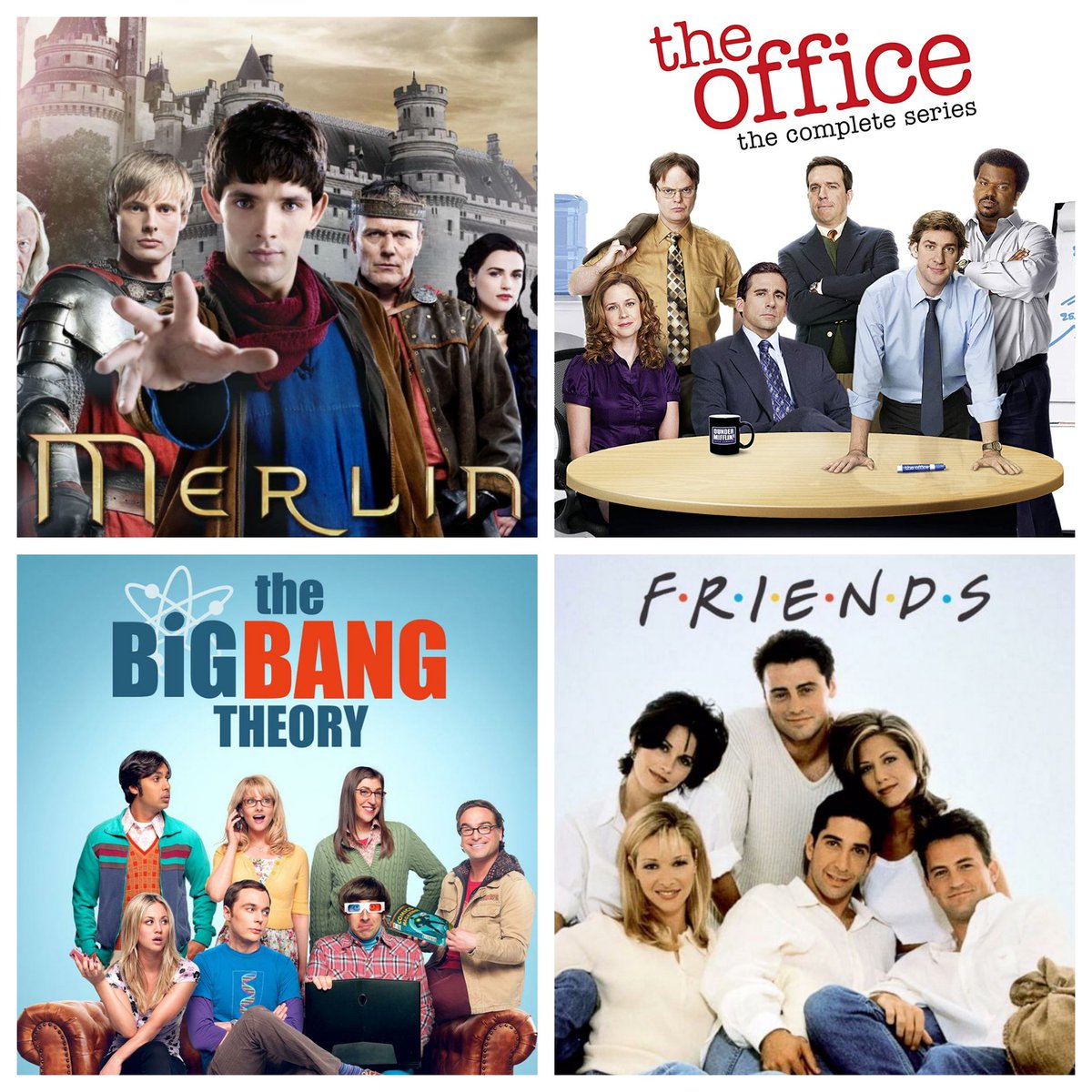 Which TV show do you prefer?
#Merlin #TheOffice #TheBigBangTheory #Friends
