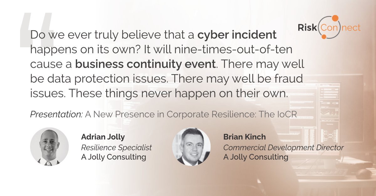 Webshieldltd's tweet photo. #Cyber-attacks and #DataBreaches are becoming the greatest challenges to organisational resilience, confidence - and even existence. At #RiskConnect 2021, Brian Kinch and Adrian Jolly from A Jolly Consulting present a solution: https://t.co/UURfqiqK22 https://t.co/Rzbg1H9var