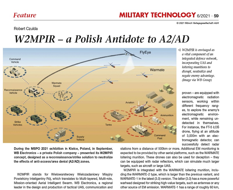 WBGroup_PL's tweet photo. "WB GROUP, a regional leader in the design and production of tactical UAS, communication and battle management systems, emphasizes the fact that #W2MPIR is a purely Polish solution, with the company entirely independent of any foreign supplier." Military Technology 6/2021 MILTECH https://t.co/PsV6AZTp0w