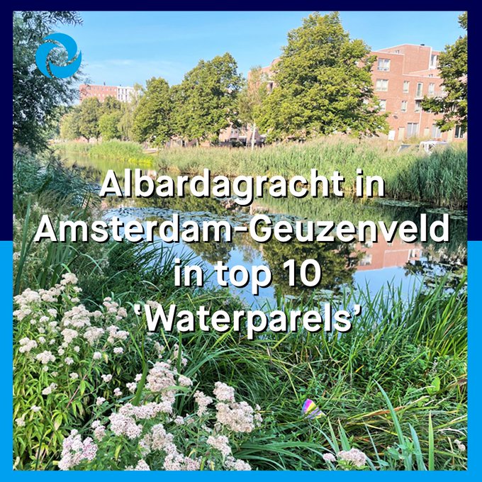 ASN Bank &amp; @NatuurenMilieu hebben de Albardagracht in Amsterdam in de top 10 'Waterparels' gezet vanwege de "grote diversiteit aan planten en  waterdiertjes. Voor bebouwd gebied een water met mooie biodiversiteit en een veerkrachtige ecologie."
Op naar nog veel meer #waterparels!