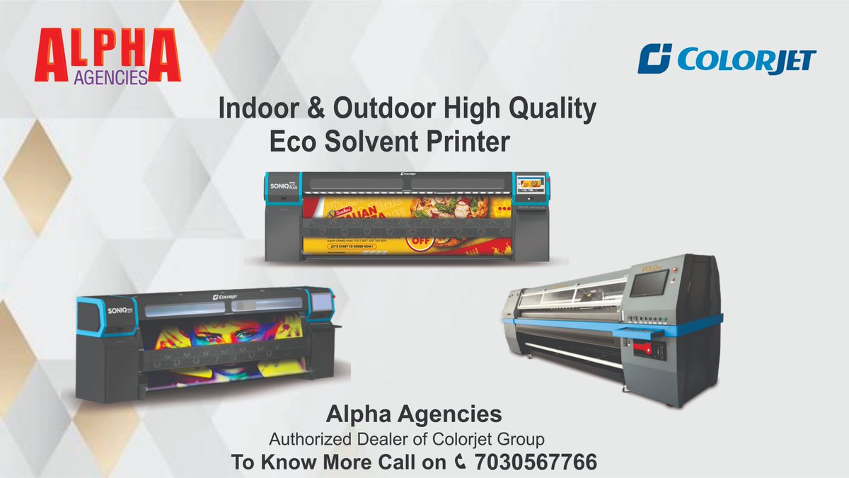 AgenciesAlpha's tweet image. Eco-solvent inkjet printers have emerged as the latest choice for printers due to its environment-friendly features, the vibrancy of colours, durability of ink, and reduced total cost of ownership.
To know more call us on 7030567766.
#HighSpeedPrinter #EcoSolventPrinter