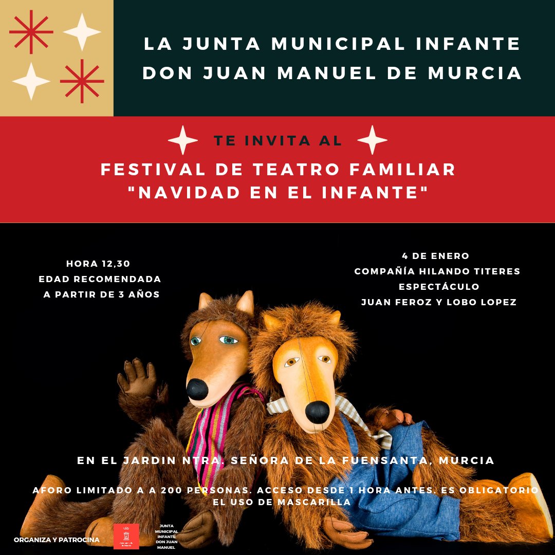 Después del éxito de ayer con el    mini Festival Navidad en el Infante,  sólo podemos dar las gracias a ese generoso público que llenó el jardín de Ntra. Sra. De la Fuensanta, en el Infante Don Juan Manuel de Murcia.
Todavía estáis a tiempo hoy,  a las 12,30.
Gracias!!!!
