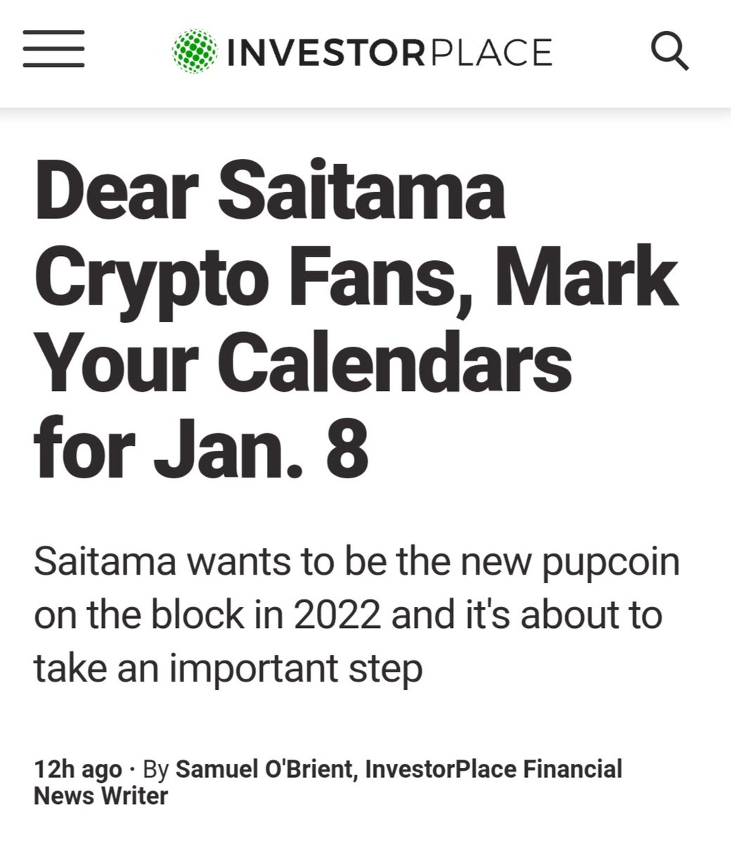 #saitama the words definitely getting out

Send it 🚀🚀

#SaitaMask 
#SaitamaWolfPack 

#Crypto
#CryptoNews
#cryptocurrency

$BTC $ETH $BNB $SOL $SAITA
$ADA $DOGE $SHIB $DOT $XRP

investorplace.com/2022/01/dear-s…