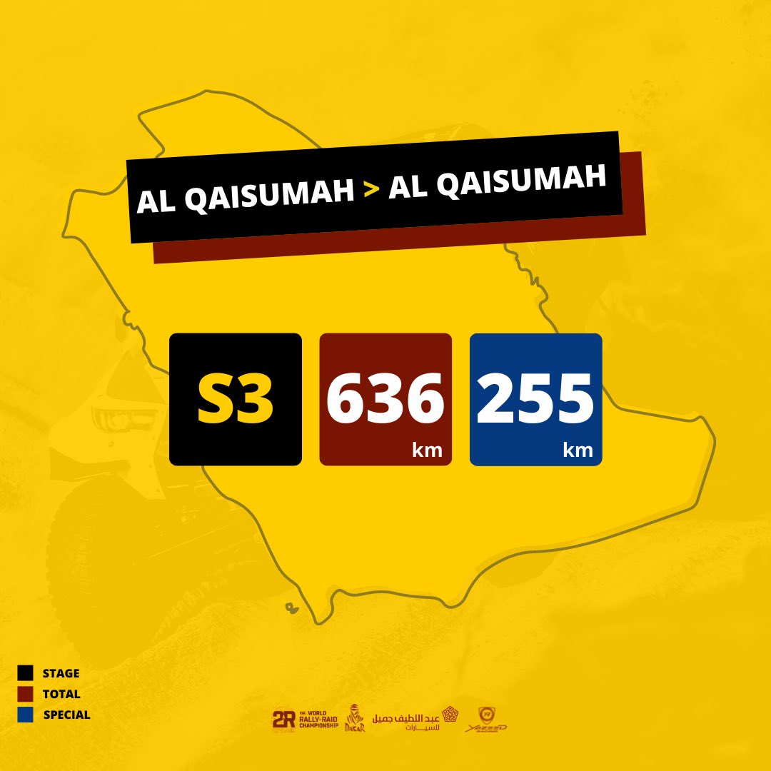 YazeedRacing's tweet photo. Dakar 2022 | Stage 3
🏁 Today’s stage was the second loop of Dakar 2022.
This stage was modified due to the heavy rain that soaked a part of the region around Al Artawiya yesterday.
📍 Qaisumah 🔁 Qaisumah
#Dakar2022
#يزيد_الراجحي
#YazeedAlRajhi
#LEG3 #SS3
#YR205 https://t.co/Nr5Fn0qjzf