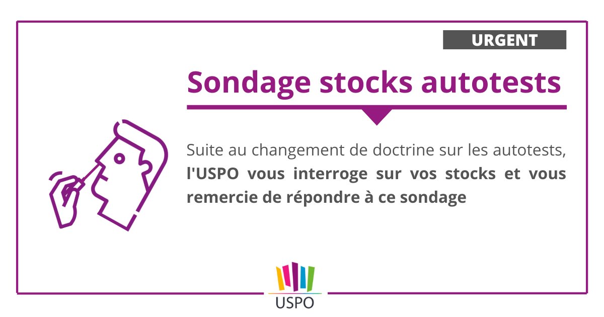USPO_Pharmacies's tweet image. #Autotests | 📊 L’USPO vous remercie de répondre en URGENCE à ce sondage : fr.surveymonkey.com/r/TLVDCL5

[Temps estimé : 3 min]