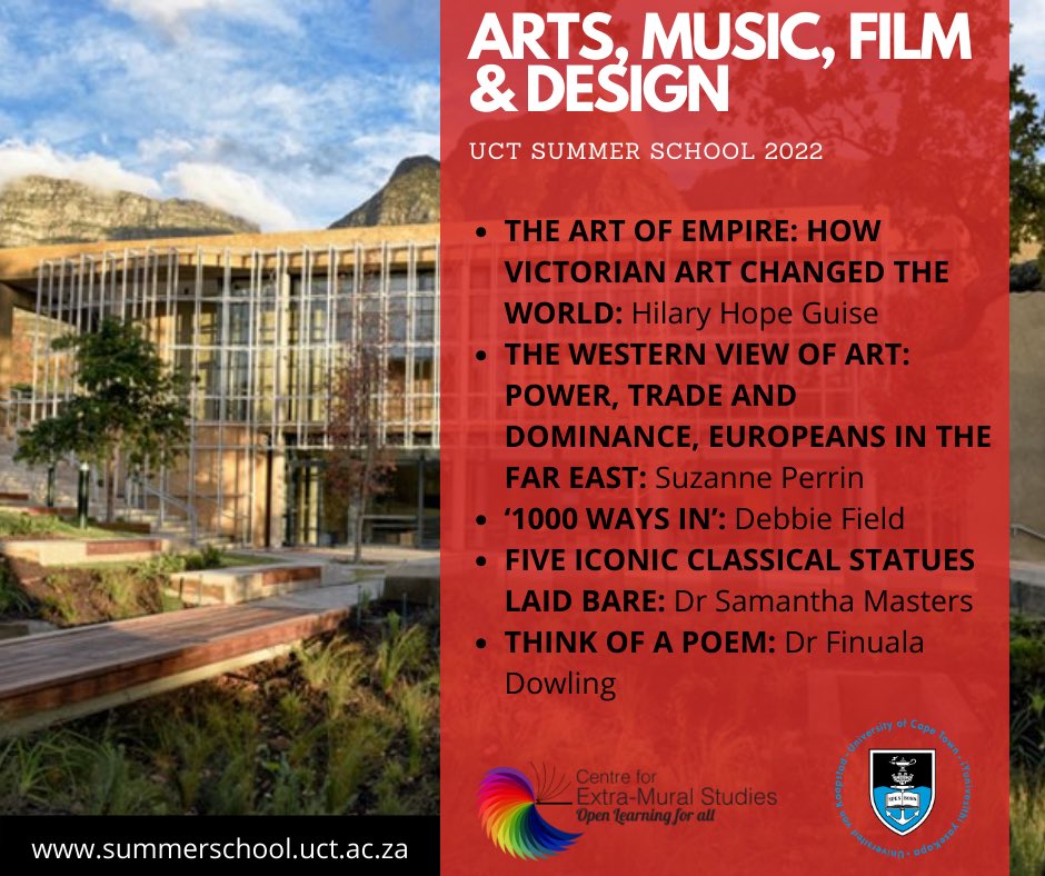 It’s less than a week until UCT Summer School officially kicks off! Don’t miss out on a wide range of lectures in Art, Music, Film &amp; Design for you to choose from. Book your tickets now <a href="/webticketsSA/">webtickets.co.za</a> or find out more info at: summerschool.uct.ac.za