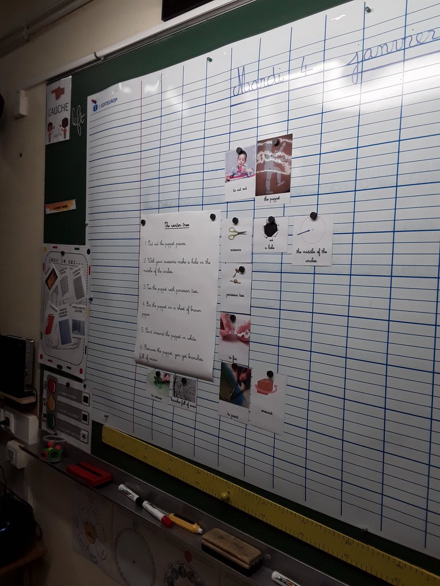 ce_Beruges's tweet photo. Nous étions en train de faire des pantins en papier pour notre  arbre de la solidarité. Les consignes sont en anglais.  Charlie  Enola https://t.co/CDQrskNx4j