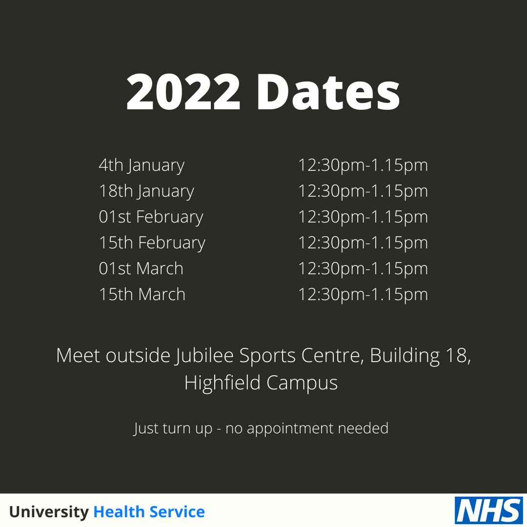 UnivHealthServ's tweet photo. Here are the 2022 dates for our FREE Healthy Walks - Just turn up, no appointment needed.

Meet outside Jubilee Sports Centre every other Tuesday.

Find out more 👇
https://t.co/viJ1ulzu81 https://t.co/YWNWet379q