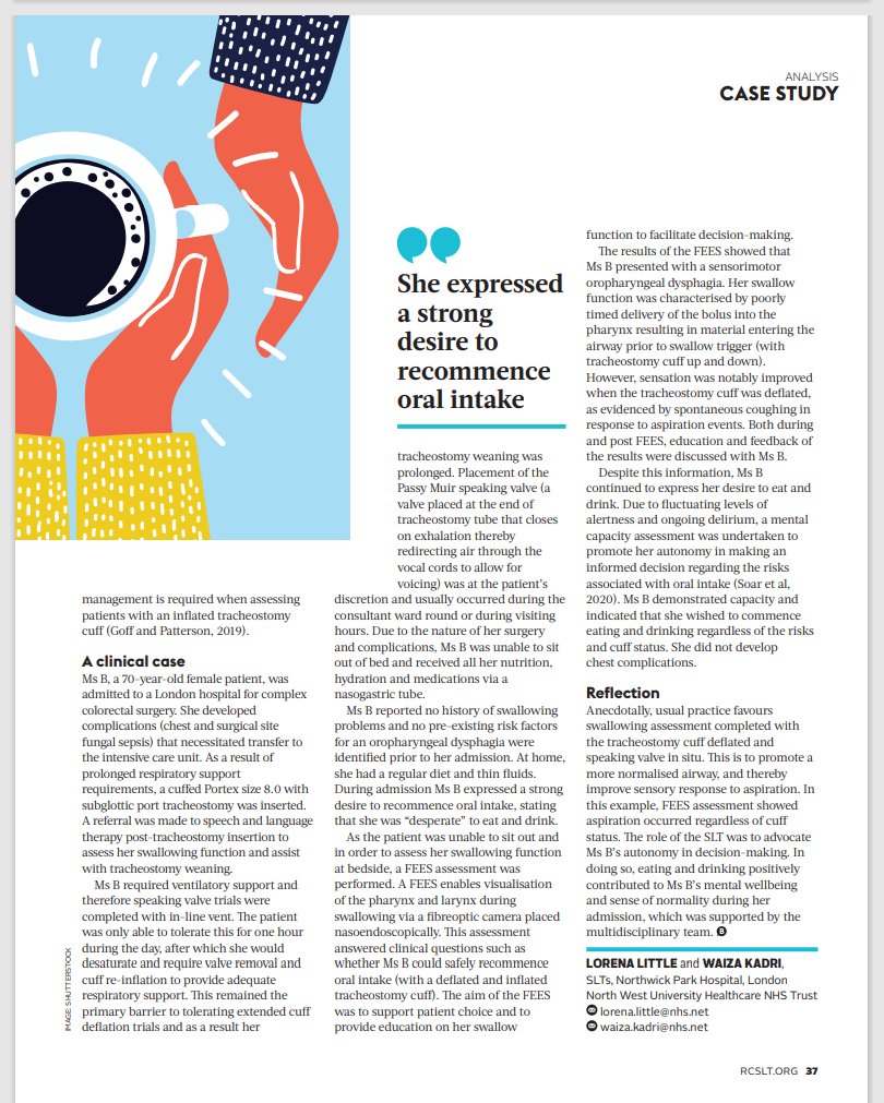 There is inconclusive evidence to suggest that the aspiration risk in cuff inflated tracheostomy patients is greater than in those with a deflated cuff. 
The role of the SLT is to advocate patient choice. #tracheostomy #dysphagia <a href="/LNWH_SLT/">Adult SLT</a> @rcslt_bulletin