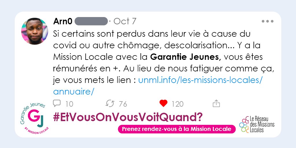 ArefieHDF's tweet photo. 📢 Et vous, on vous voit quand ? 

>>> La Garantie jeunes, c'est 9 à 18 mois d'accompagnement collectif et individualisé, assortis d'une allocation, et ça se passe dans les #MissionsLocales

👉 Plus d'infos : https://t.co/vT9l2xHvzW
  
#GarantieJeunes #aides #accompagnement https://t.co/ini1VSkaeD
