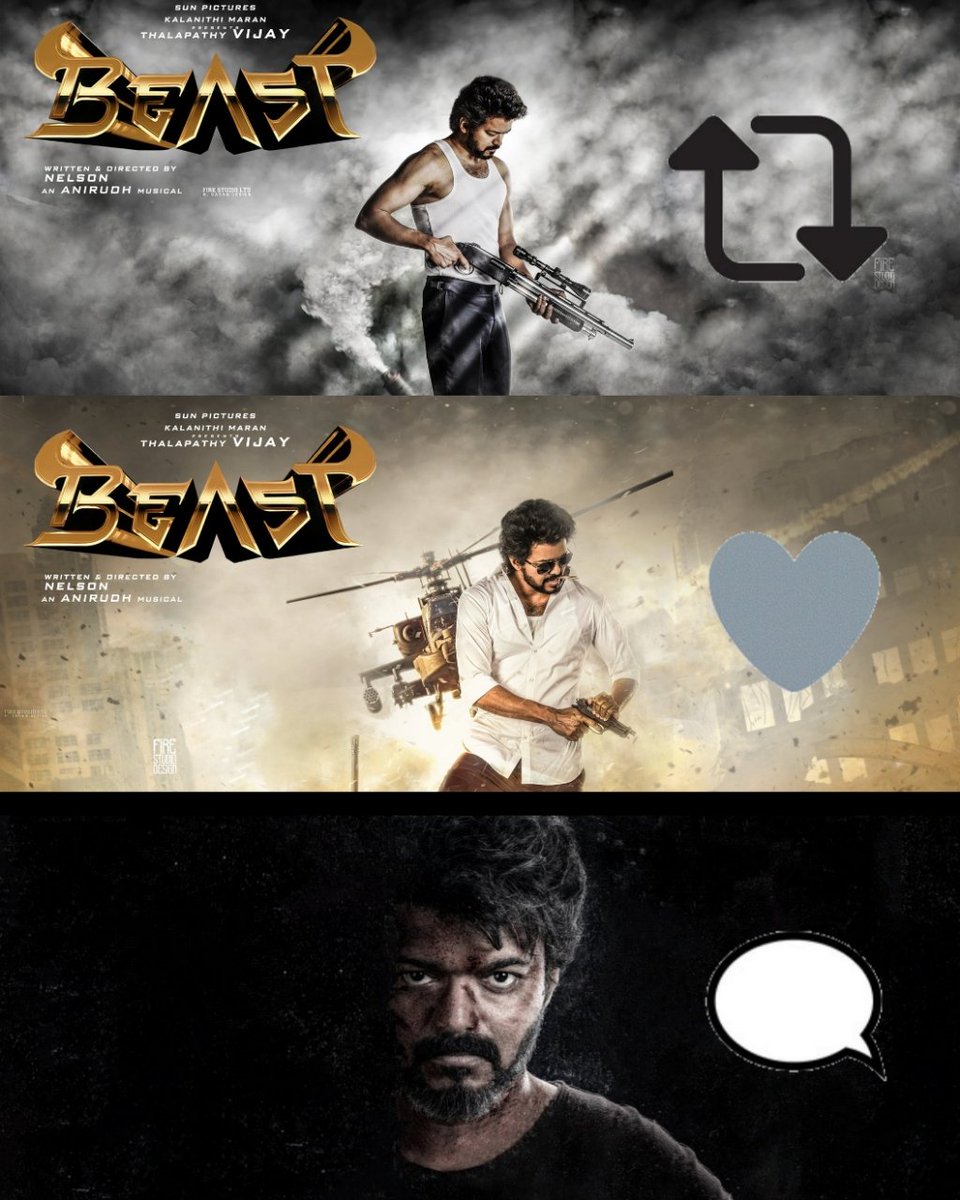Jananayaganoff's tweet photo. Which is Your Favourite Official Poster amoung this from #BEAST ? 

First Look - RETWEET.
Second Look - LIKE.
Third Look - CMT / QUOTE.

@actorvijay @Nelsondilpkumar @Jagadishbliss @anirudhofficial @gopiprasannaa🤞 https://t.co/ioz3XfVQN1