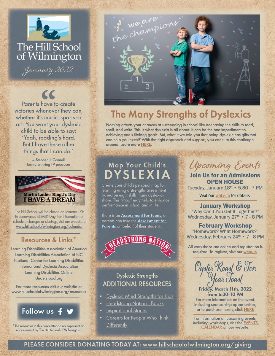HillSchoolofILM's tweet photo. The Hill School January Newsletter is available now! This month's topic: DYSLEXIC STRENGTHS
Find the newsletter here: https://t.co/slQmpmVkfN https://t.co/GJKMRBcWQD
