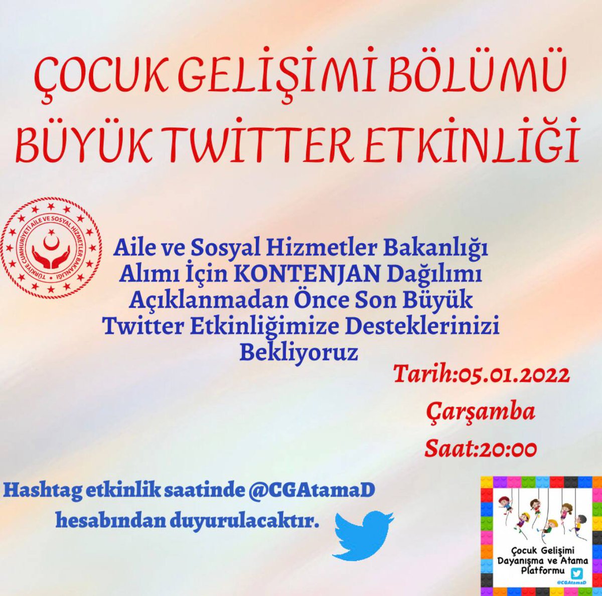Aile ve Sosyal Hizmetler Bakanlığı alımından önceki son büyük Twitter etkinliğimize katılımlarınızı bekliyoruz💥