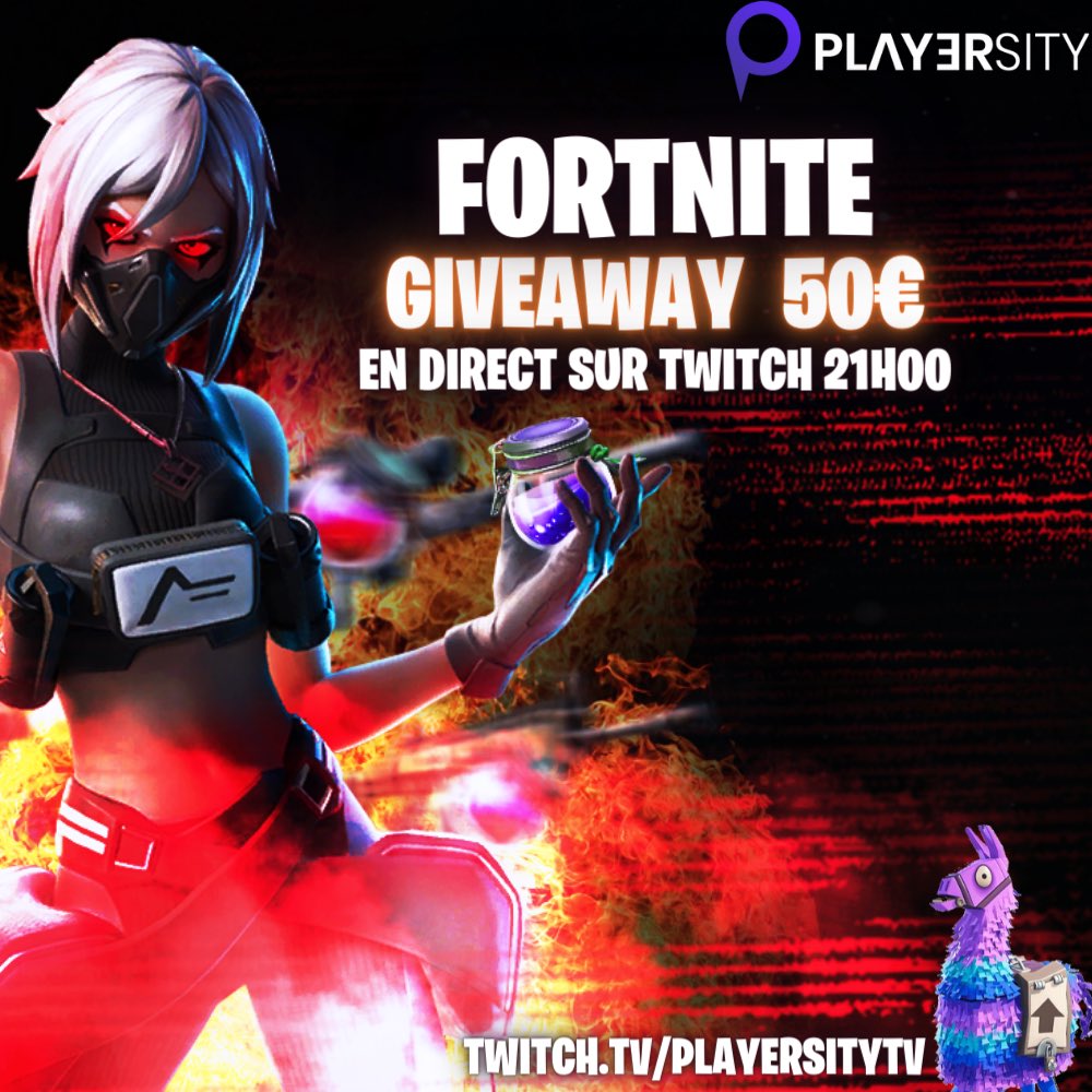 🚨Ce soir, #Giveaways 50€ sur #Fortnite ! 🤩

21h rendez vous ici 
m.twitch.tv/playersitytv

#twitchfr #twitch #Giveway